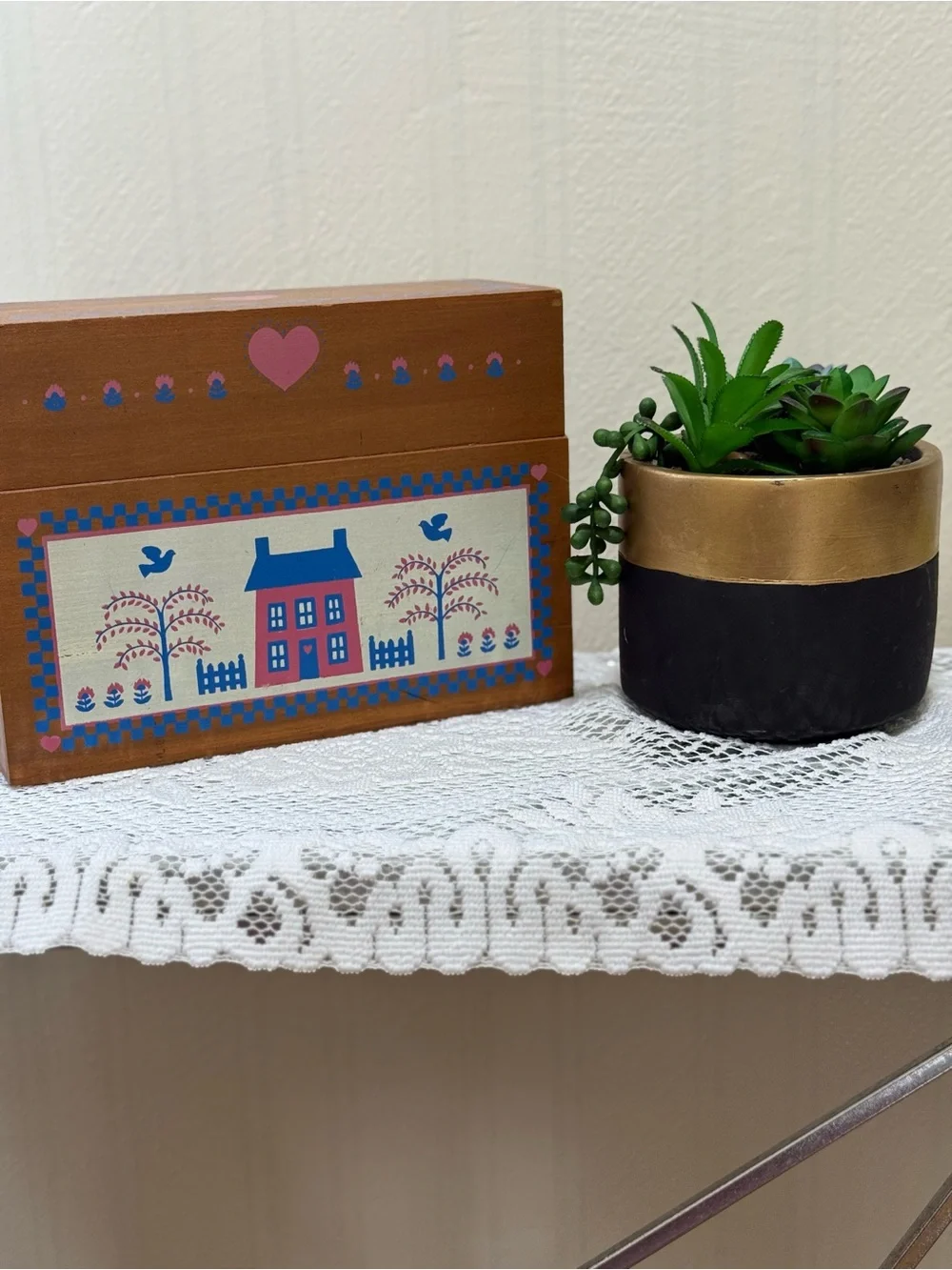 Vintage American Country Home Wood Box Organizer Recipe Card Primitive House